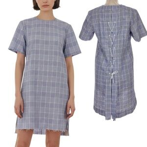 NWOT Tim Coppens Glen Check Lace Up Back Shift Dress Size L